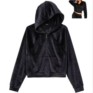 Victoria's Secret Black Velour Zip Up Hoodie Crop Top Women's Size XL/XG/EG